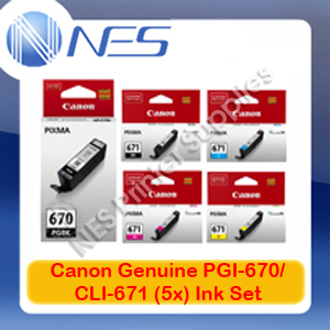 Canon Genuine PGI-670/CLI-671 (Set of 5x) Ink Cartridges for MG6866/MG6865/MG6860/MG5760/MG5766/MG5765/TS5060/TS6060/TS8060/TS9060 PGI670BK